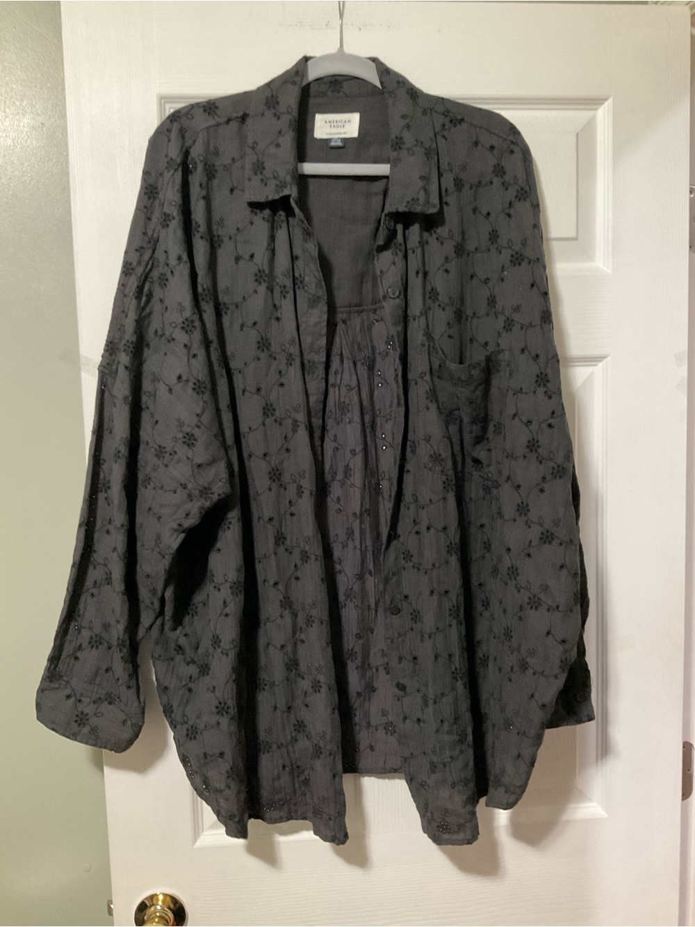 Charcoal Embroidered Button-Up Shirt Jacket